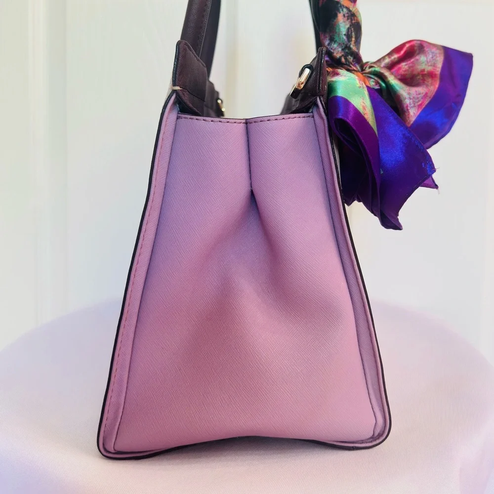 KATE SPADE ~ Two-Tone Cream, Dark Purple, and Lavender Satchel w/Colorful Scarf - Picture 5 of 14